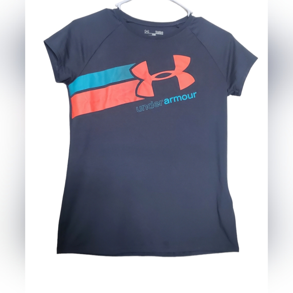 Under Armour Gray Short Sleeve Heat Gear T-Shirt Youth Large Loose Fit #96510